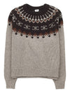 Triomphe Fair Isle Crew Neck Knit Top Grey Brown - CELINE - BALAAN 10