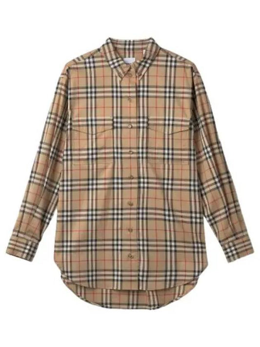 Vintage Check Stretch Cotton Oversized Shirt Archive Beige - BURBERRY - BALAAN 1