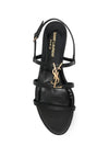 Women's Smooth Leather Gold Tone Monogram Detail Cassandra Flat Sandals Black - SAINT LAURENT - BALAAN 5