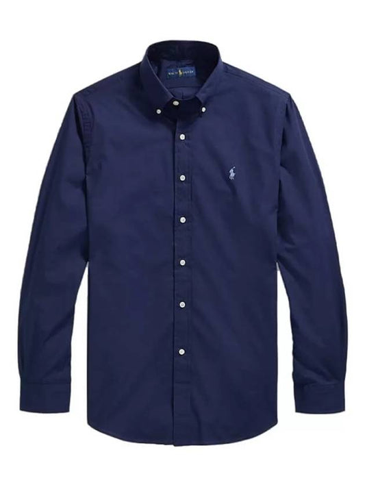 Men's Pony Embroidery Linen Oxford Long Sleeve Shirt Blue - POLO RALPH LAUREN - BALAAN 2