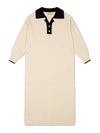 Women's Soft Knit Polo Long Dress Beige - NDA - BALAAN 1