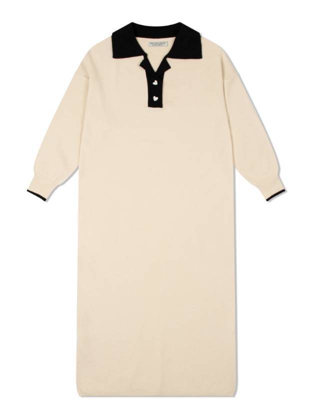 Women's Soft Knit Polo Long Dress Beige - NDA - BALAAN 1