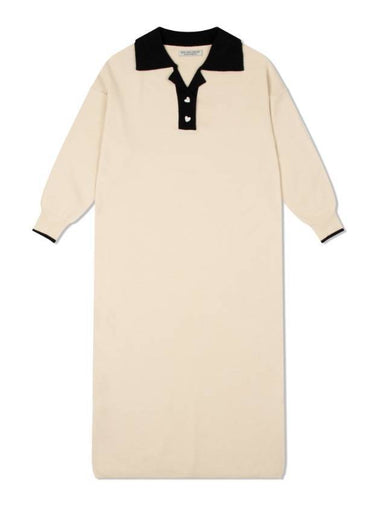 Women's Soft Knit Polo Long Dress Beige - NDA - BALAAN 1