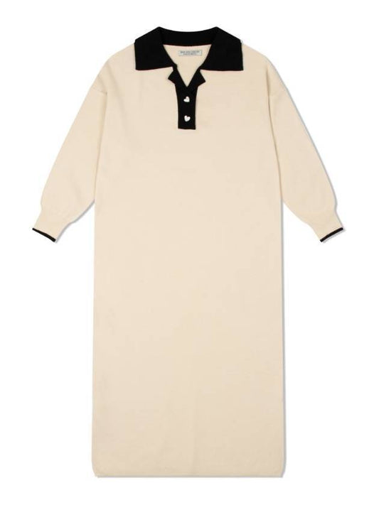 Women's Soft Knit Polo Long Dress Beige - NDA - BALAAN 1