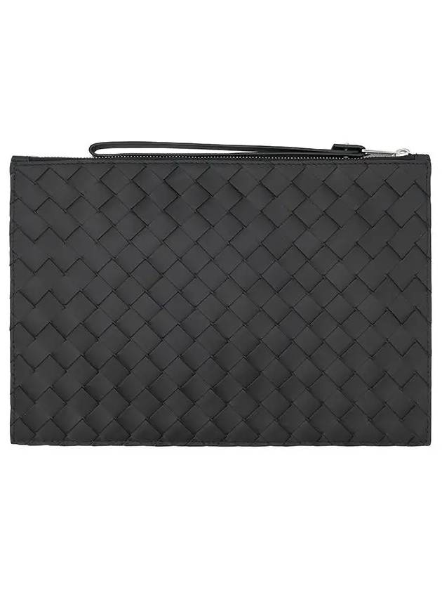 Intrecciato Strap Large Clutch Bag Black - BOTTEGA VENETA - BALAAN 3