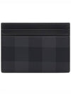 Check Leather Card Case Charcoal - BURBERRY - BALAAN 5