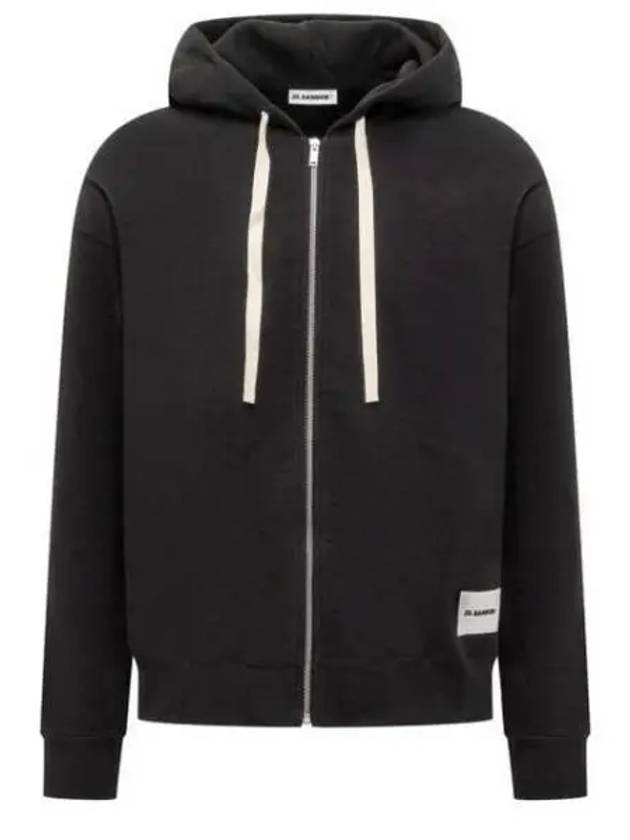 Logo Patch Drawstring Cotton Zip-up Hoodie Black - JIL SANDER - BALAAN 2