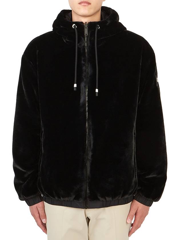 Logo Reversible Fake Fur Hooded Jacket Black - MOOSE KNUCKLES - BALAAN 2