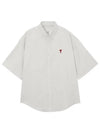 Men's Boxy Fit Embroidered Logo Short Sleeve Shirt White - AMI - BALAAN 2