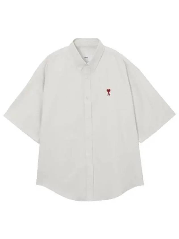 Men's Boxy Fit Embroidered Logo Short Sleeve Shirt White - AMI - BALAAN 2