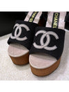 Wood wedge heel sandals fabric calfskin ankle strap CC logo - CHANEL - BALAAN 3