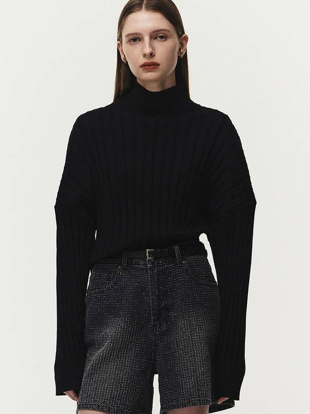 Pre order delivery September 26th ribbed mock neck crop knit black - NOIRER FOR WOMEN - BALAAN 1