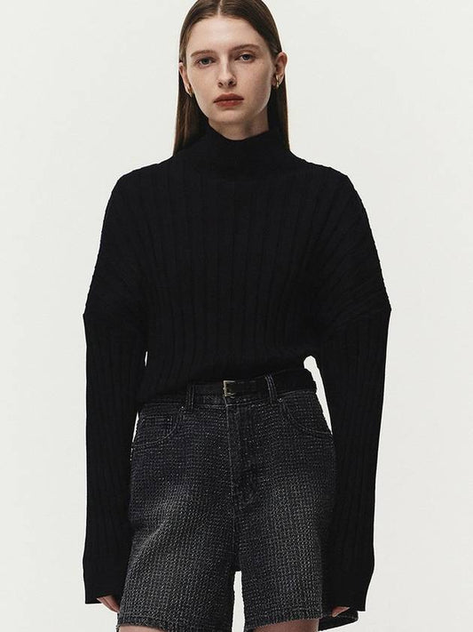 Pre order delivery September 26th ribbed mock neck crop knit black - NOIRER FOR WOMEN - BALAAN 2