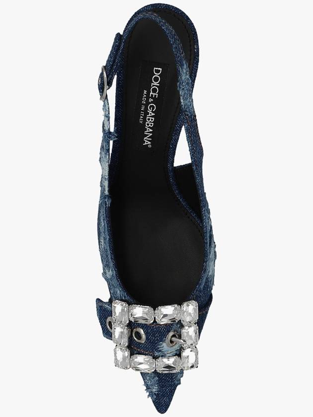 Rhinestone Buckle Patchwork Denim Slingback Heel Blue - DOLCE&GABBANA - BALAAN 7