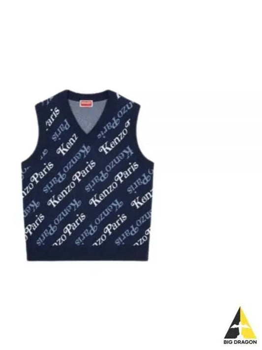 Paris Monogram Print All-Over Cotton Vest Navy - KENZO - BALAAN 2