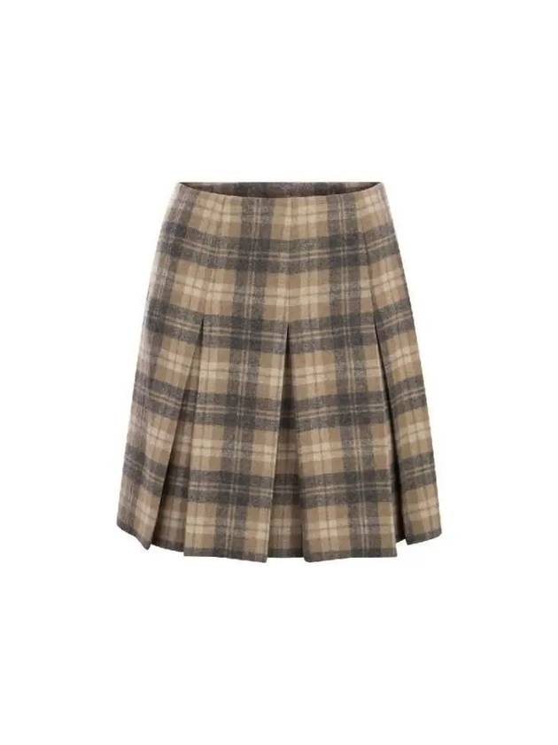 Check Patterned Pleat Skirt Brown - FABIANA FILIPPI - BALAAN 2