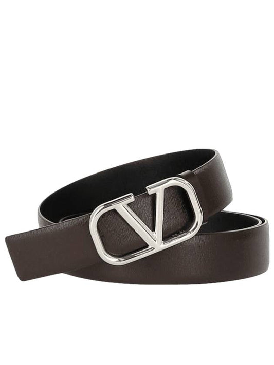 V logo silver leather belt brown - VALENTINO - BALAAN 1
