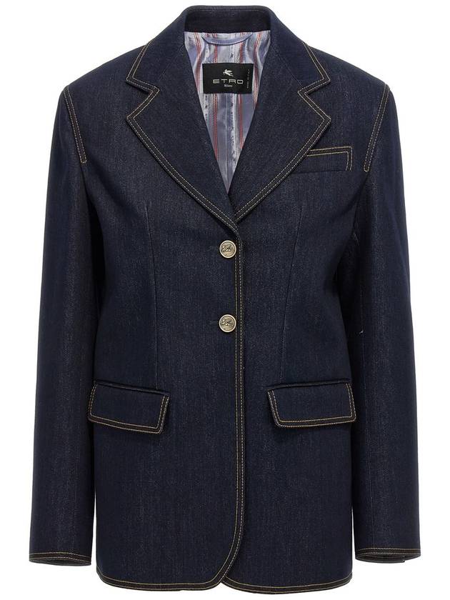 Etro Single-Breasted Denim Blazer - ETRO - BALAAN 1