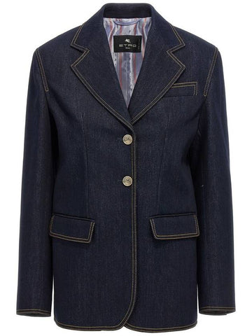 Etro Single-Breasted Denim Blazer - ETRO - BALAAN 1