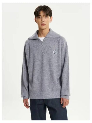 Men s Foxhead Patch Half Zip up Wrinkled Sweatshirt Gray Melange Domestic Product - MAISON KITSUNE - BALAAN 1