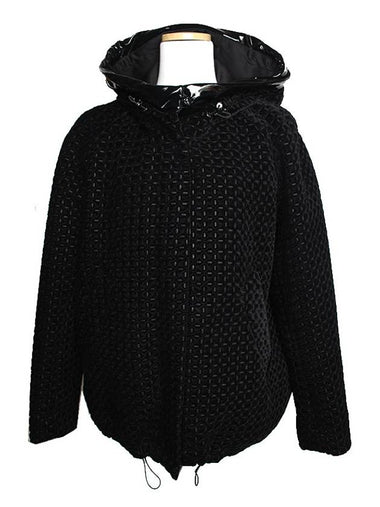 Armani Collezioni Black Texture Velvet Hooded Zip Up Jacket 55 - ARMANI COLLEZIONI - BALAAN 1