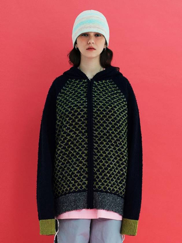Embossed clover knit zipup hood navy - UNALLOYED - BALAAN 1