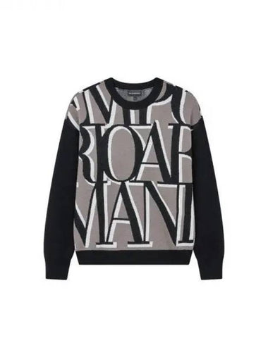 Men s Big Logo Pattern Crew Neck Knit Gray 270514 - EMPORIO ARMANI - BALAAN 1