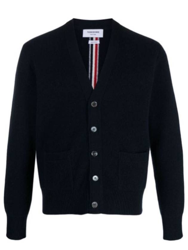 Brushed Effect Virgin Wool Cardigan Navy - THOM BROWNE - BALAAN 3