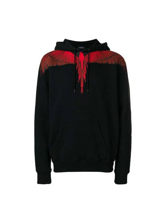 Red Wing Print Cotton Hoodie Black - MARCELO BURLON - BALAAN 1