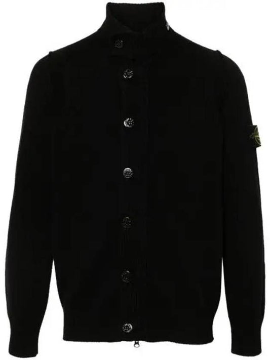 Wappen High Neck Button Up Wool Cardigan Black - STONE ISLAND - BALAAN 2