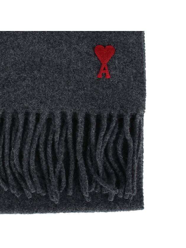 Small Heart Logo Wool Scarf Dark Grey - AMI - BALAAN 6