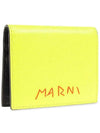 Embroidered Logo Leather Half Wallet Yellow - MARNI - BALAAN 5