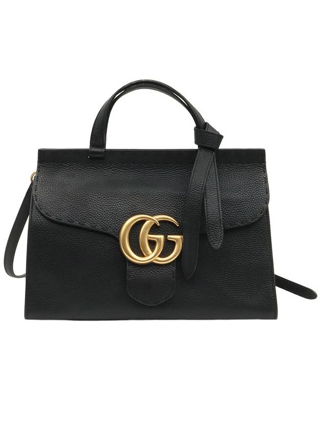 Black leather gold plated GG Marmont small top handle 2WAY - GUCCI - BALAAN 1