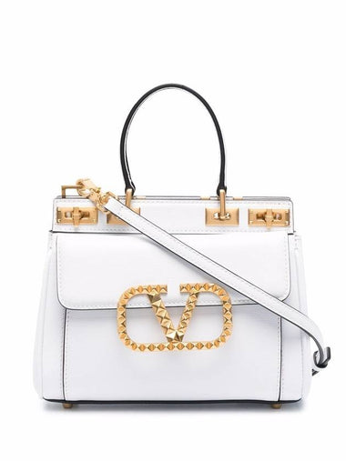 Small Rockstud Calfskin Alcove Tote Bag White - VALENTINO - BALAAN 1