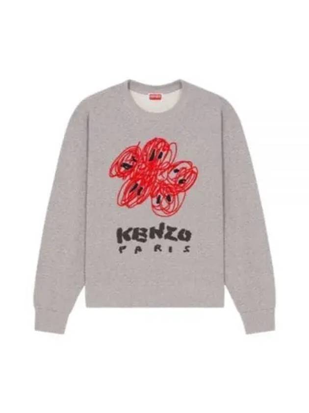 Drawn Varsity Embroidered Cotton Sweatshirt Grey - KENZO - BALAAN 2