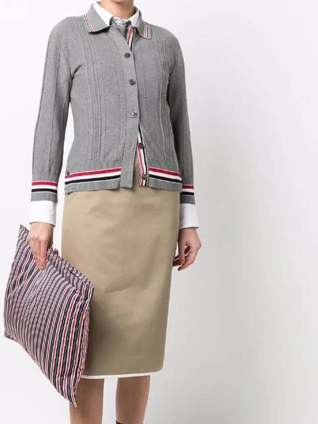 High Twist Cotton Stripe Polo Cardigan Grey - THOM BROWNE - BALAAN 3