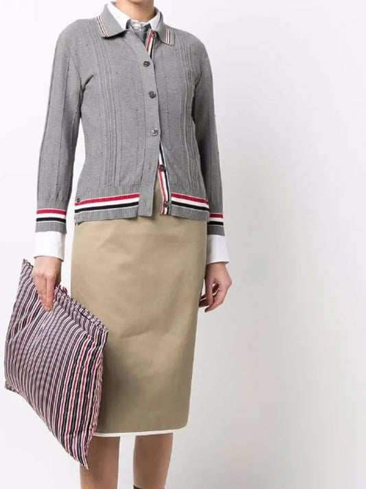 Women s Cricket RWB Framing High Twist Cotton Collar Cardigan FKC460A Y3010 055 - THOM BROWNE - BALAAN 2