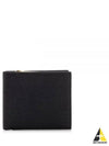 Caviar Leather Zipper Coin Pocket Bifold Half Wallet Black - THOM BROWNE - BALAAN 2