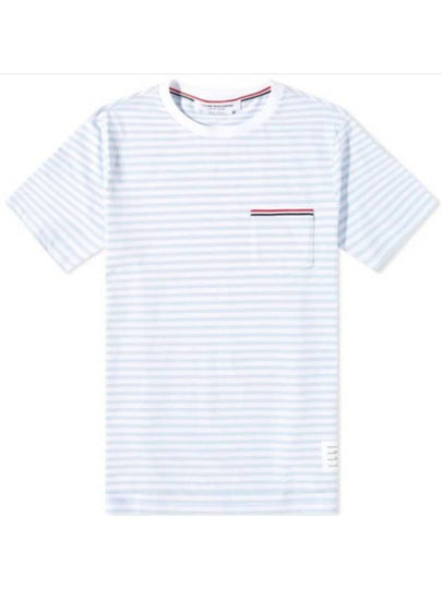 Striped Jersey Pocket Short Sleeve T-Shirt Light Blue White - THOM BROWNE - BALAAN 2