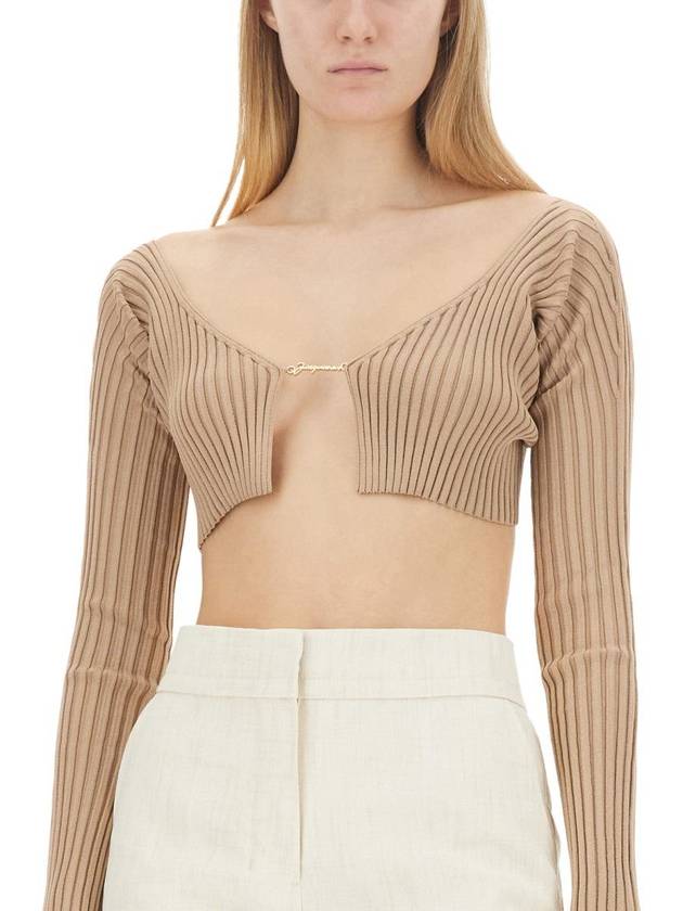 La Maille Pralu Micro Charm Logo Cardigan Light Brown - JACQUEMUS - BALAAN 5