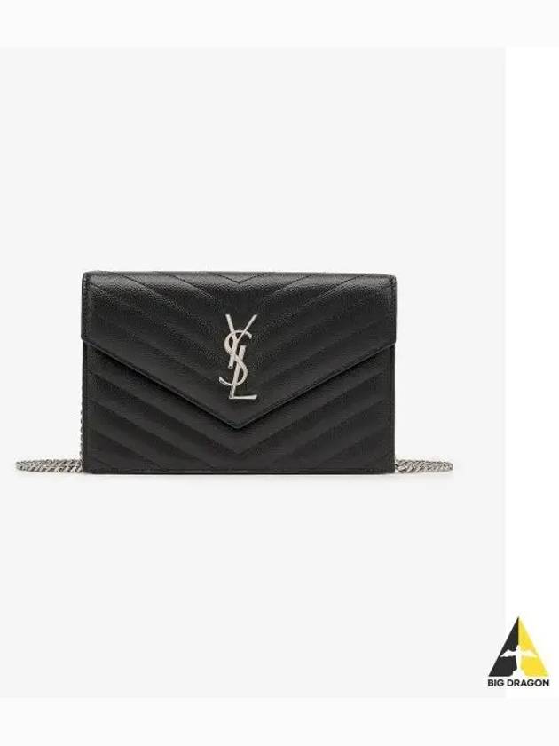 Cassandre Envelope Chain Shoulder Bag In Grain De Poudre Leather Noir - SAINT LAURENT - BALAAN 2