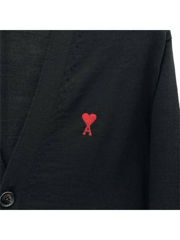 heart logo V-neck wool cardigan black - AMI - BALAAN 5