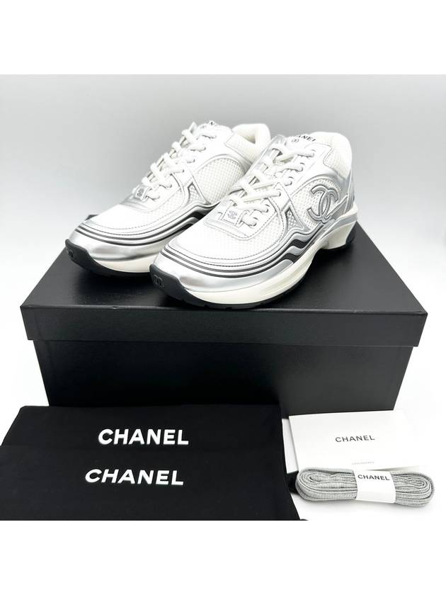 Fabric Laminated Low Top Sneakers Silver - CHANEL - BALAAN 8