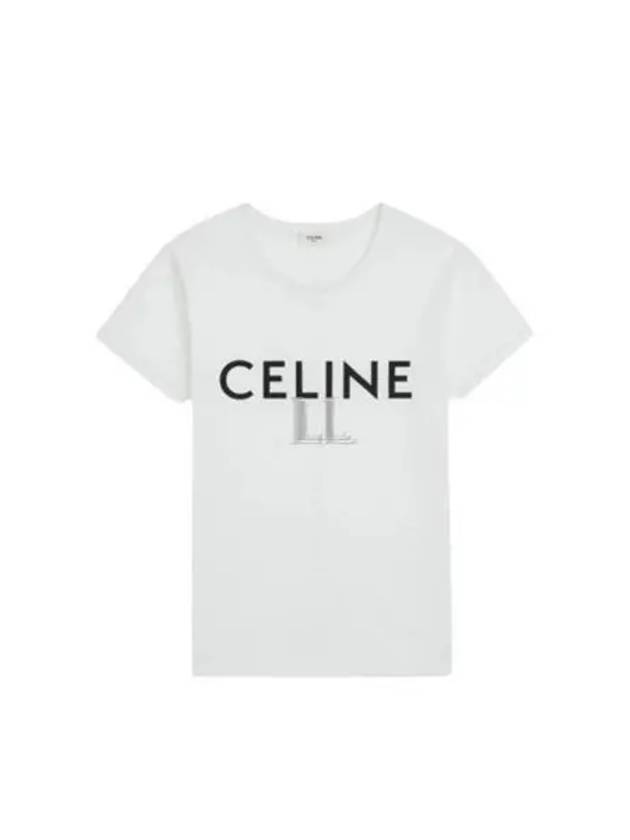 Logo Print Cotton Short Sleeve T-shirt White - CELINE - BALAAN 2