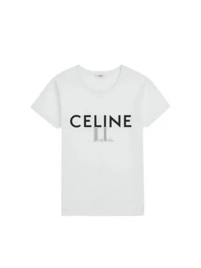 Logo Print Cotton Short Sleeve T-shirt White - CELINE - BALAAN 2