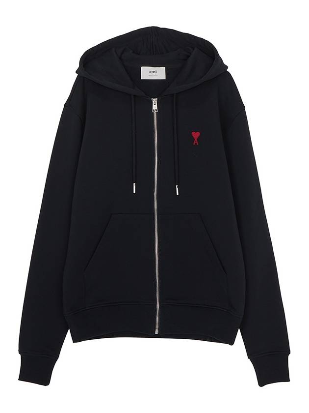 Heart Logo Drawstring Cotton Zip-Up Hoodie Black - AMI - BALAAN 2