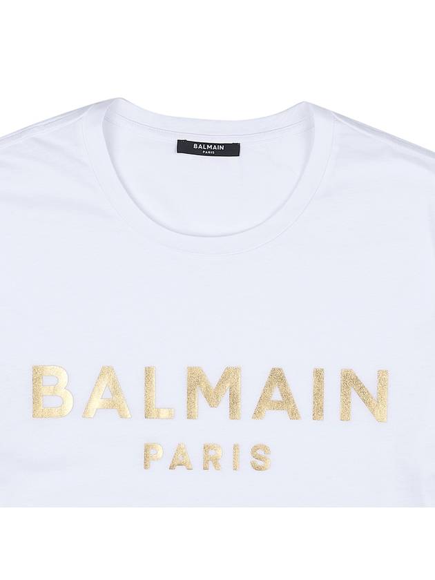 Men's Metallic Gold Logo Print Cotton Short Sleeve T-Shirt White - BALMAIN - BALAAN 4