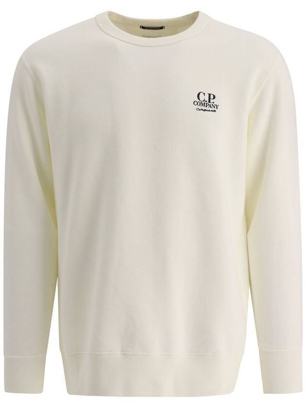 Men's Logo Embroidered Brushed Sweatshirt White - CP COMPANY - BALAAN 1
