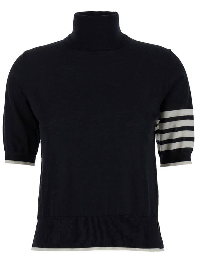 4 Bar Relaxed Fit Fine Merino Wool Turtleneck Black - THOM BROWNE - BALAAN 2