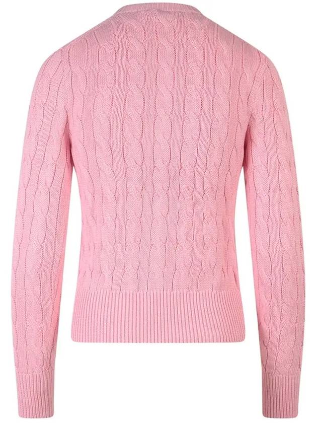 Women's Embroidered Logo Pony Cable Cardigan Pink - POLO RALPH LAUREN - BALAAN 4